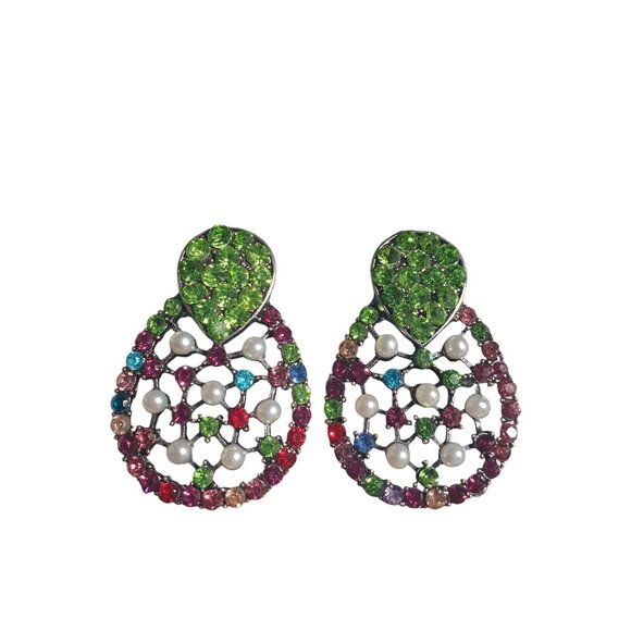 Crystal Pearl Teardrop Earrings Lightweight Multicolor Boho Core Stud Dangle - Picture 2 of 4